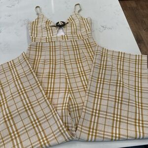 Gilli Checkered Jumpsuit in Tan and White